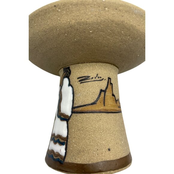 Handcrafted Pottery Candle Holder Painted Desert Motif & Cactus Southwest Design - Picture 13 of 14